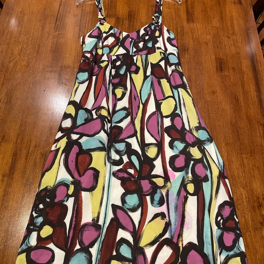 Anthropologie Tabitha Multicolor Abstract Dress Empire Waist Dress 2 like M